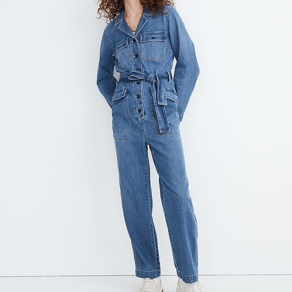 Madewell Tie Waist Denim Jumpsuit